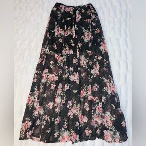 Hollister Maxi Skirt Charcoal Grey Floral Size M